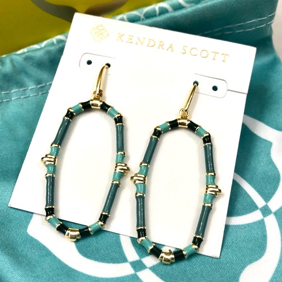 NWT - Kendra Scott- Essie Gold Open Frame Earrings in Sea Green Mix - Picture 1 of 6